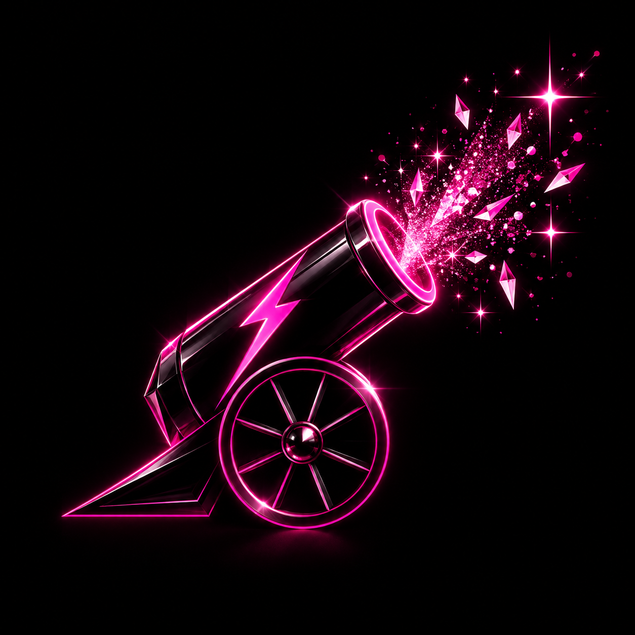 Black Glitter Cannon edged in electric pink, bursting with glitter